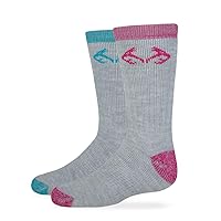 Realtree Girls Kids Merino Blend Boot Socks (2 Pair), Gray/Teal, Small