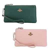 (Bundle of 2 Sets) Green and Pink Women's Wristlet Clutch Purse