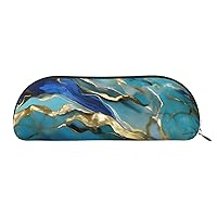 Azurite Teal And Foil Gold Oil Marble Pattern Print Receive Bag Makeup Bag Cosmetic Bags Travel Storage Bag Toiletry Receive Bags Pencil Case Pencil Bag