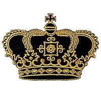 Crown Imperial King Queen Embroidered Iron on Patch, Black, Size : 2.6