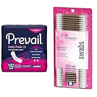 Prevail Bladder Control Pads for Women, 192 Count & Swisspers Premium Cotton Swabs, 300 Count