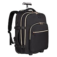 Rolling Backpack for Women, 17Inch Laptop Travel Backpack with Wheels, Under Seat Carry on Luggage Airplane, Overnight Business Trolley Backpack Bag (Elegant Black)