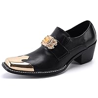 Men's Loafers Genuine Leather Studded Fashion Comfort Metal Square-Toe Smoking Slippersd Cushioning Shoes