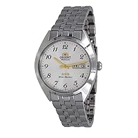 ORIENT RA-AB0E16S Men's 3 Star Stainless Steel Silver Numbers Dial Day Date Automatic Watch