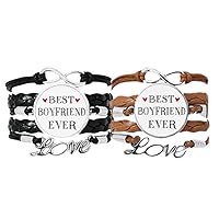 Best Boyfriend Ever Quote Heart Bracelet Hand Strap Leather Rope Wristband Double Set Gift