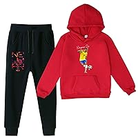 LOTFI Kids Neymar Cotton Long Sleeve Pullover Tops and Sweatpants Set-Casual 2 Piece Hoodie Outfits for Boys