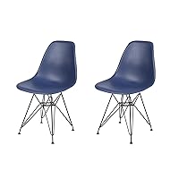 GIA Contemporary Armless Dining Chair, Qty of 2, Blue Seat with Black Metal Legs