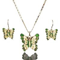 Gold Color Stellux Austrian Crystal Butterfly Drop Earrings and Pendant Necklace Set