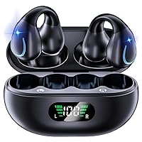 Open Ear Bone Conduction Headphones Wireless Clip On Earbuds with Digital Display Charging Case 60 Hours Playtime Bluetooth 5.3 Sport Earphones Built-in Mic IPX7 Waterproof for Running Fitness Black