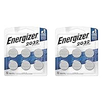 Energizer CR2032 Batteries, 3V Lithium Coin Cell 2032 Watch Battery,White (6 Count) (Pack of 2)