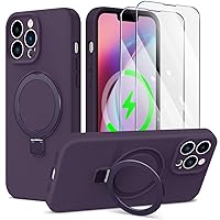 Liquid Silicone for iPhone 13 Pro Case with Magnetic Stand [2 Pcs Tempered Screen Protectors + Precise Camera Lens Protection] Mil-Grade Drop Protective Phone Case, Purple