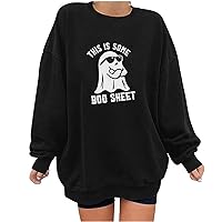 Women Halloween Ghost Sweatshirt Spooky Season Sweatshirts Oversized Drop Shoulder Long Sleeve Crewneck Pullover Top