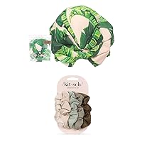 Kitsch Luxury Shower Cap and Hair Scrunchies (Eucalyptus, 5 pcs) Bundle with Discount