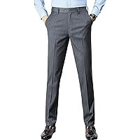 Men Slim Stretch Dress Pant Pinstripe Skinny Comfort Tapered Suit Pant Business Wrinkle-Resistant Casual Trousers