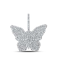 The Diamond Deal 10kt White Gold Womens Round Diamond Butterfly Pendant 1-1/2 Cttw