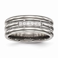 Titanium Polished Grooved CZ Cubic Zirconia Simulated Diamond Ring Jewelry for Women in Titanium Variety of Ring Sizes and 4mm 6mm 8mm