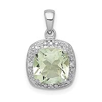 925 Sterling Silver Open Polished Prong set Fancy cut out back Rhodium Green Amethyst and Diamond Pendant Necklace Measures 17x11mm Wide Jewelry for Women