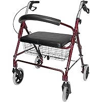 DMI Rollator Walker with Extra Wide Seat and Backrest, FSA HSA Eligible, Adjustable Handle Height, Removable Storage Basket, Burgundy