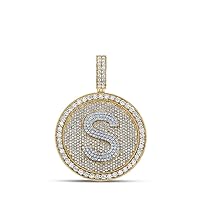 The Diamond Deal 10kt Two-tone Gold Mens Round Diamond Letter S Circle Charm Pendant 3-3/4 Cttw