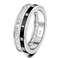 Sterling Silver Rings For Men 29 Princess Cut 5A Cubic Zirconia Wedding Band With Roman Numerals Promise Rings For Him Size 7-14