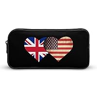 British Flag and US Flag High Capacity Pencil Pen Case Portable Pencil Bag Cute Storage Pouch
