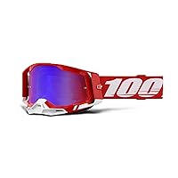 100% Racecraft 2 Goggles - Mountain Bike & Motocross Goggles - Eyewear for Motocross & Mountain Biking - Red, Mirror Red/Blue Lens