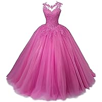 Women's Sleeveless Beaded Lace Quinceanera Dresses Sweet 16 Puffy Tulle Prom Ball Gown