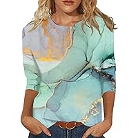 Fall Fashion 2024 for Women 3/4 Sleeve Shirt Casual Round Neck Pullover Blouse Loose Tropical Printed Top