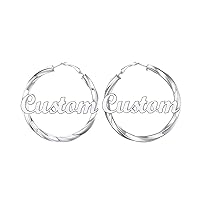 Stainless Steel Hoop Earrings Hollow Round/Crossover Patterned/Cube Tube Chunky Name Earrings Personalized for Women Girls 30mm/40mm/60mm/80mm Medium Oversized Hypoallergenic Thick Hoops Loop Earrings, with Gift Box