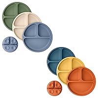 KeaBabies 3-Pack Suction Plates for Baby, Toddler - 100% Silicone Toddler Plates, Divided Baby Plates with Suction, Silicone Plates for Baby, Kids, BPA-Free, Microwave, Dishwasher Safe