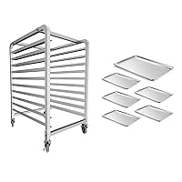 Commercial 10 Tier Bun Pan Bakery Rack with 6 Pack Aluminum Sheet Pan, NSF Listed, Full Size 26 x 18 inch Commercial Bakery Cake Bun Pan