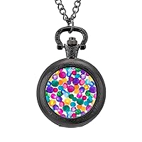 Colourful Spot Watercolour Vintage Pocket Watch with Chain Arabic Numerals Scale Alloy Pocket Watch Gift