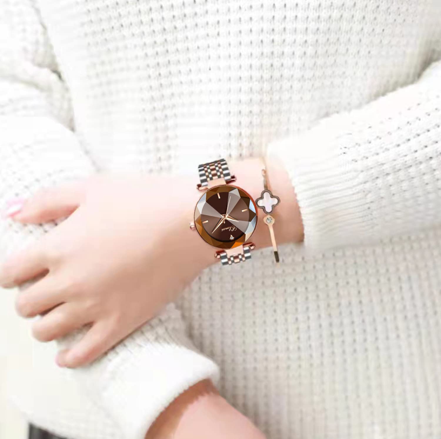 BESTKANG Watches for Women Analog Quartz Watch Fashion 3D Dial Stainless Stee Watches Girls Ladies Wrist Watch