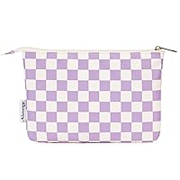 Narwey Small Makeup Bag for Purse Travel Makeup Pouch Cosmetic Bag Zipper Pouch Bags for Women (Purple Checkerboard)