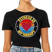 Fitness is My Therapy Women's Cropped T-Shirt - Retro Design Crop Top - Themed Cropped Tee