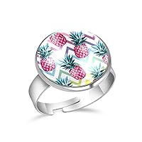 Pineapple in Chervon Adjustable Rings for Women Girls, Stainless Steel Open Finger Rings Jewelry Gifts
