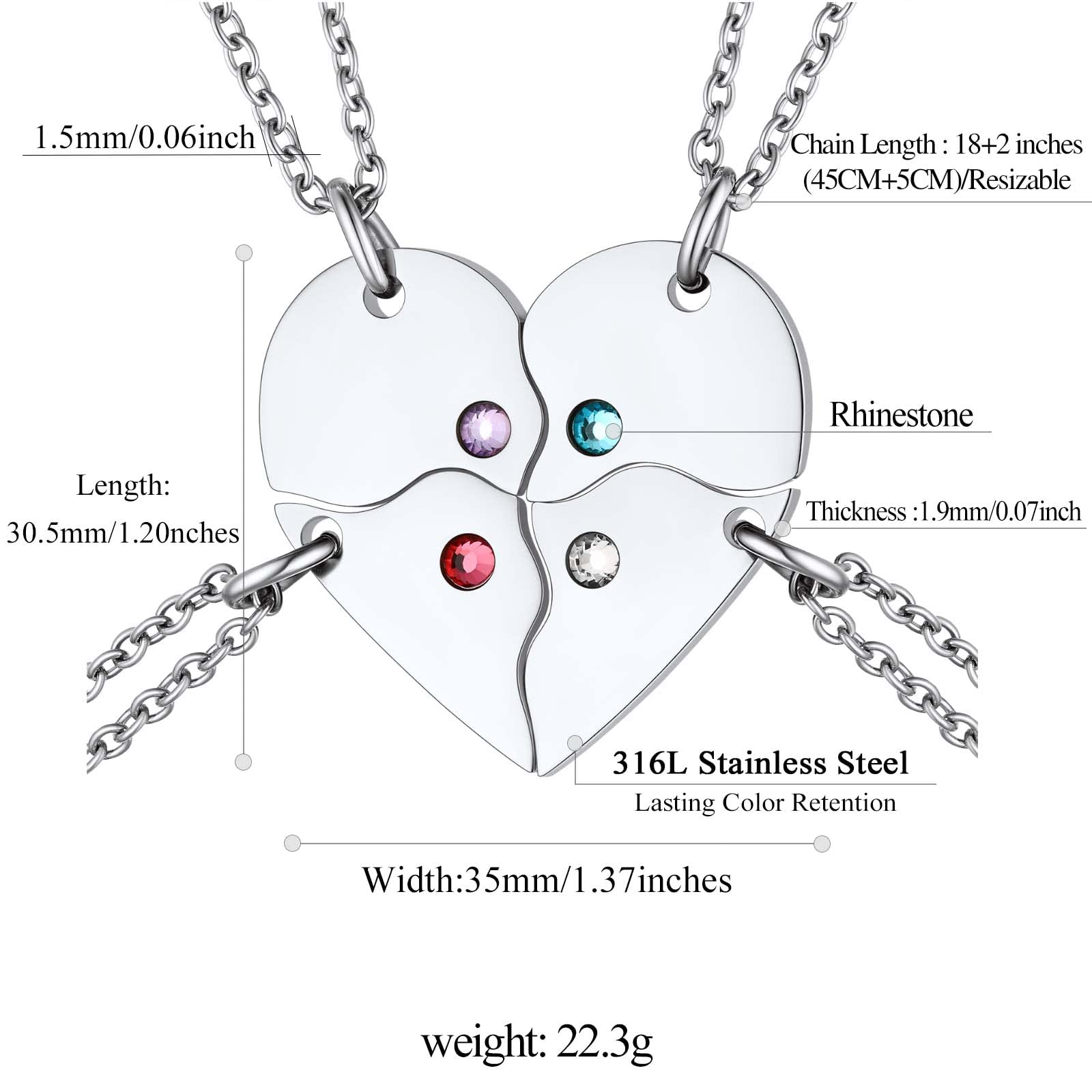 FindChic Personalized Matching BFF Necklace for 2/3/4/5/6 Puzzle Name Heart Pendant Stainless Steel Couple Necklace Set Customized Necklaces for Teen Girls