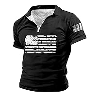 4th of July T-Shirts for Men American Flag Printed Graphic Short Sleeve Zipper Scoop Neck Top Summer Shirt Casual Gym Shirt