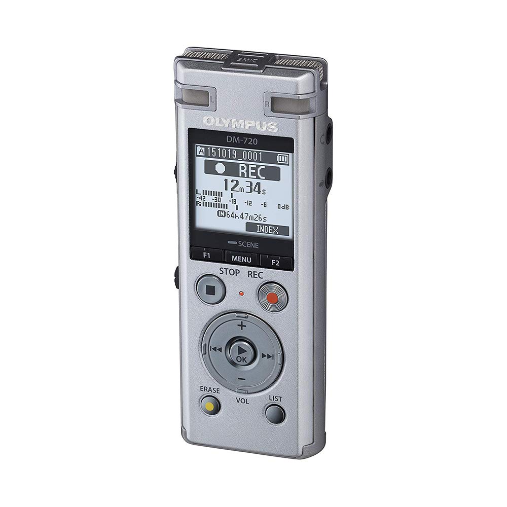 OM Digital Solutions Voice Recorder DM-720 with 4GB, Micro SD Slot, USB Charging, Direction PC Connection, Transcription Mode, Silver