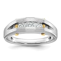 14k Two-tone Gold Polished and Satin 1/4ct Diamond Complete Ring for Mens