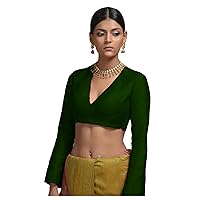 Women's Readymade Banglori Silk Dark Green Blouse For Sarees Indian Designer Bollywood Padded Stitched Choli Crop Top