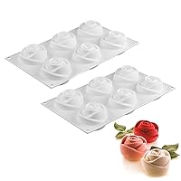 6 Holes Silicone mousse cake mold, For making hot chocolate, coco bomb, pudding, fudge,Cobblestone/Apple/Rose/Diamonds/Bread/Hollow cylinder2-piece set (rose)