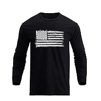 H HYFOL Men's Graphic T-Shirts USA Flag 100% Cotton Long Sleeve American Patriotic Crewneck Regular Tee Shirts(Black,L)