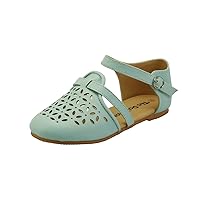 doll maker Girl's Closed Toe Casual Flat Sandal Shoes Laser-Cut Style Mint Toddler Size 7