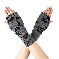 Unisex Wrist Length Ripped Fingerless Halloween Costume Cosplay Gothic Short Gloves