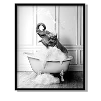 Funny Bathroom Decor Black and White Animals Wall Art Cute Elephants Bathing Canvas Prints Pictures Home Decoration (B, 8x10 inches)