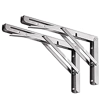 YUMORE Folding Shelf Brackets 16 Inch, Max Load: 330lb Heavy Duty Stainless Steel Collapsible Shelf Bracket for Table Work Bench, Space Saving DIY Bracket, Pack of 2