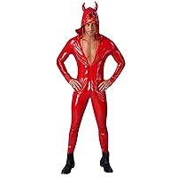 ACSUSS Men's Hooded Stage Bodysuit Devil Full Body Jumpsuit Stand Collar Catsuit Halloween Costume