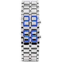 Luxury Men’s and Women's Stainless Steel Bracelet Watches Blue LED Lamp Black Volcanic Lava Style Fashion Casual Sports Watch