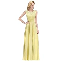 Women's Sleeveless Scoop Neck Bridesmaid Dresses Chiffon Lace Top Ruched Prom Gown